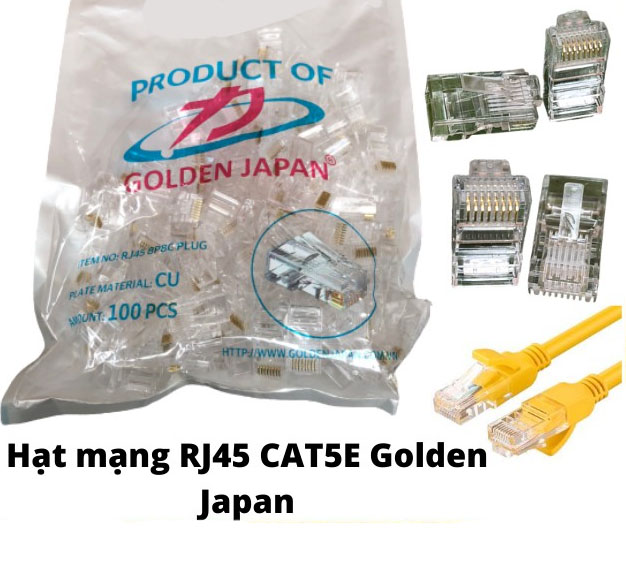Đầu mạng RJ45 GOLDEN JAPAN CAT5E (100c/túi) - LOGO
