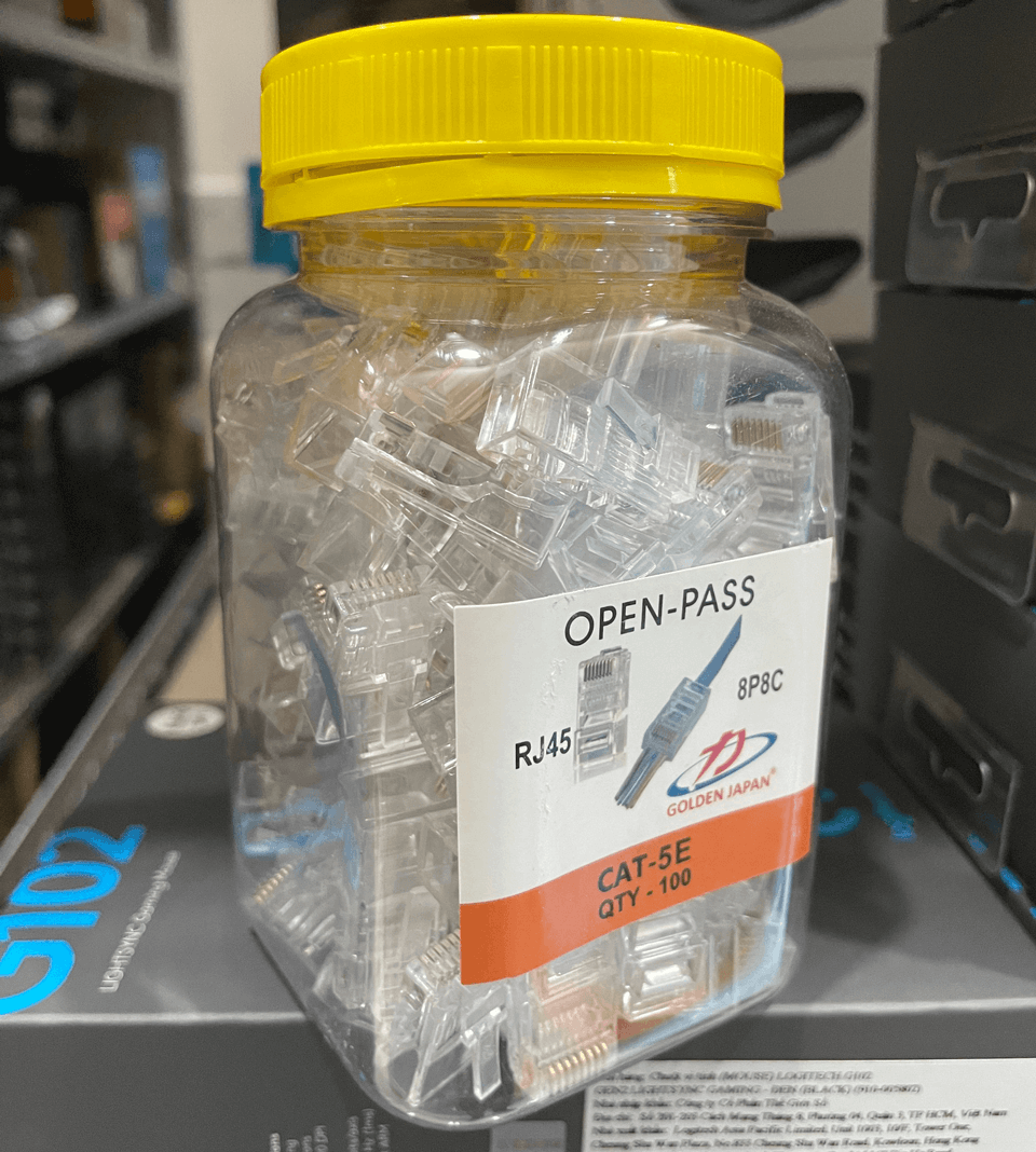 Đầu mạng RJ45 GOLDEN JAPAN CAT5E Xuyên Thấu (100c/hộp)
