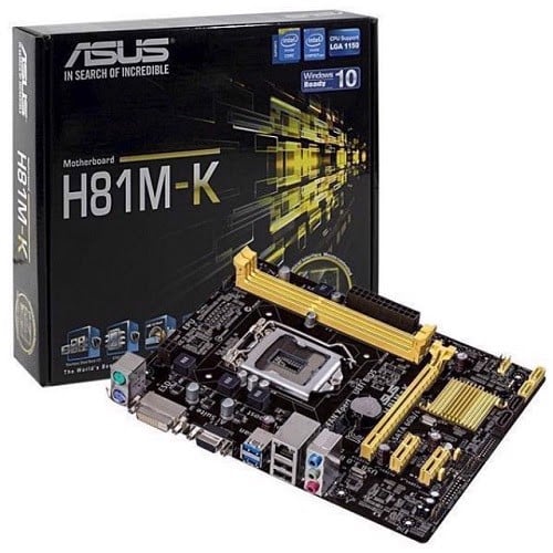 Mainboard SK 1150 ASUS H81M-K Chính hãng (VGA, DVI, LAN 1000Mbps, 2 khe RAM DDR3, mATX)